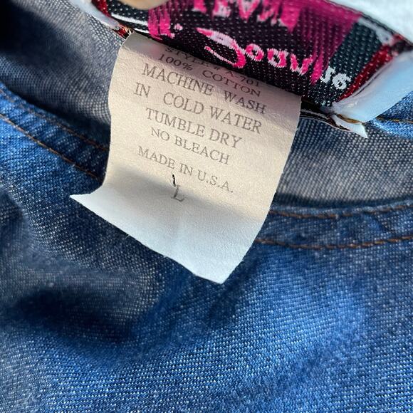 š„Vintage St. Joanne Jeans USA Made Denim Jumper Dress Santa Birds Pockets Sz L - Picture 7 of 9